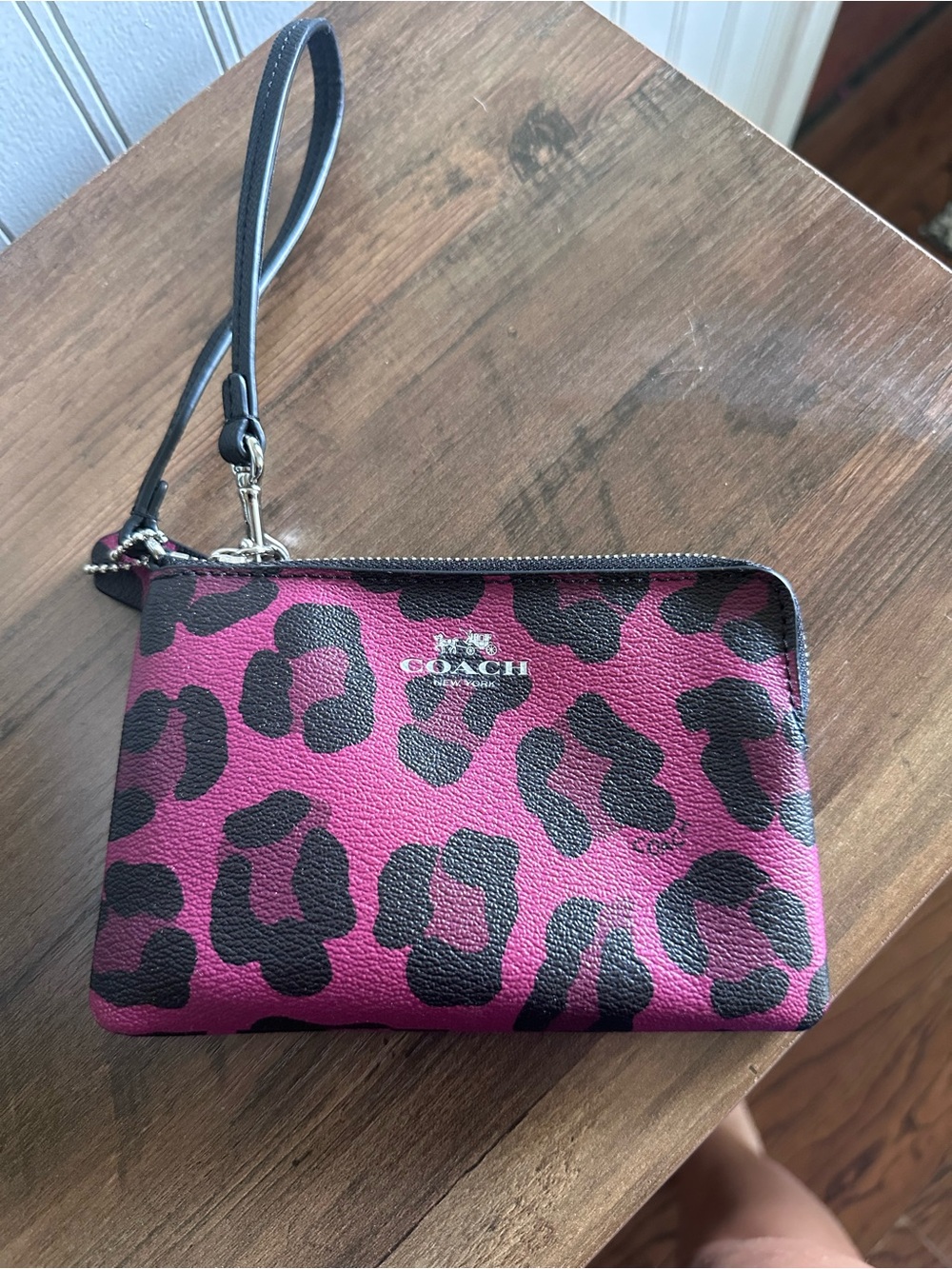 Coach Pink and Black Leopard Print Wristlet